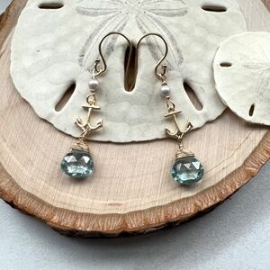 Nautical Anchor Earrings. Gorgeous blue topaz earrings & teardrop Earrings